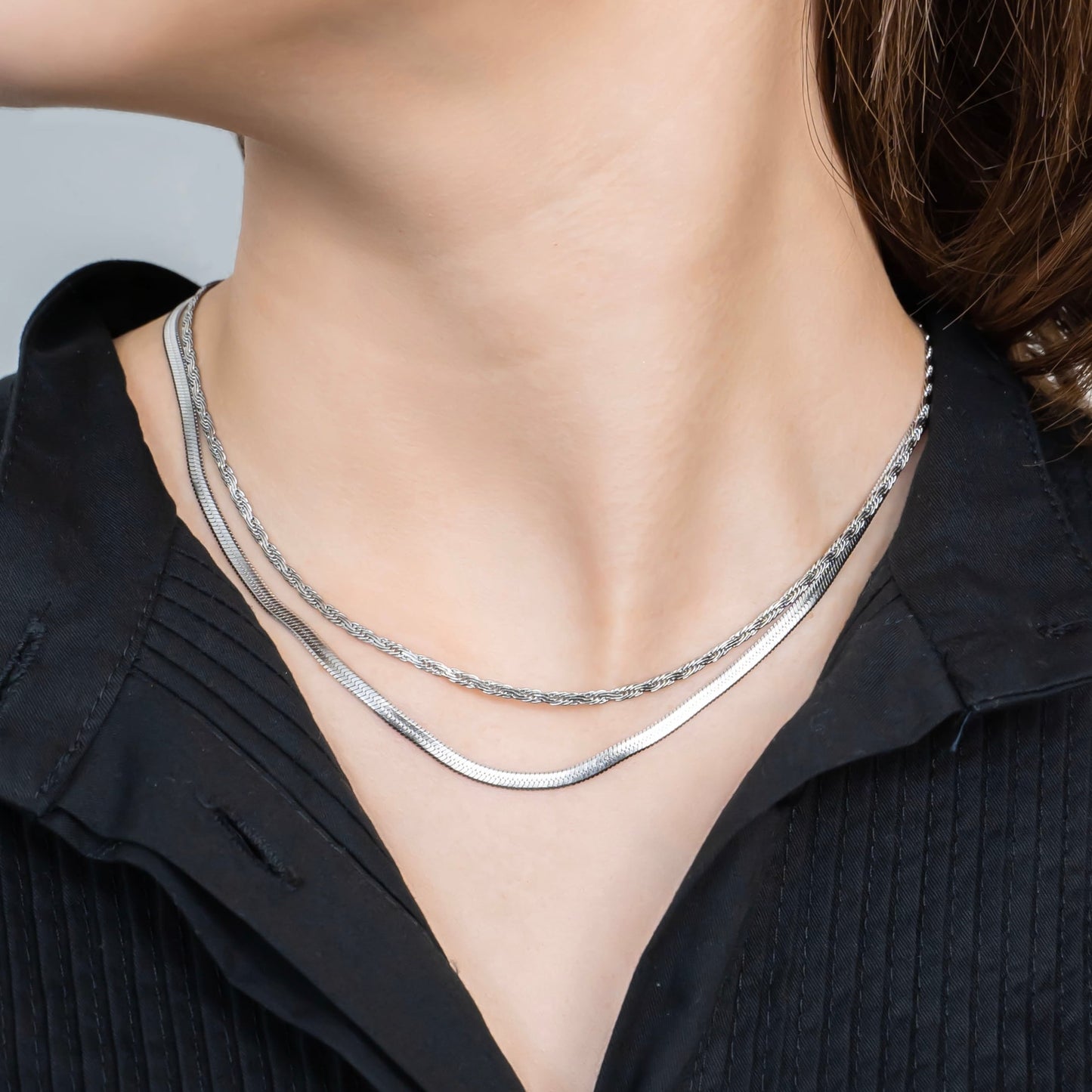 Flat snake chain necklace(cne0023s)