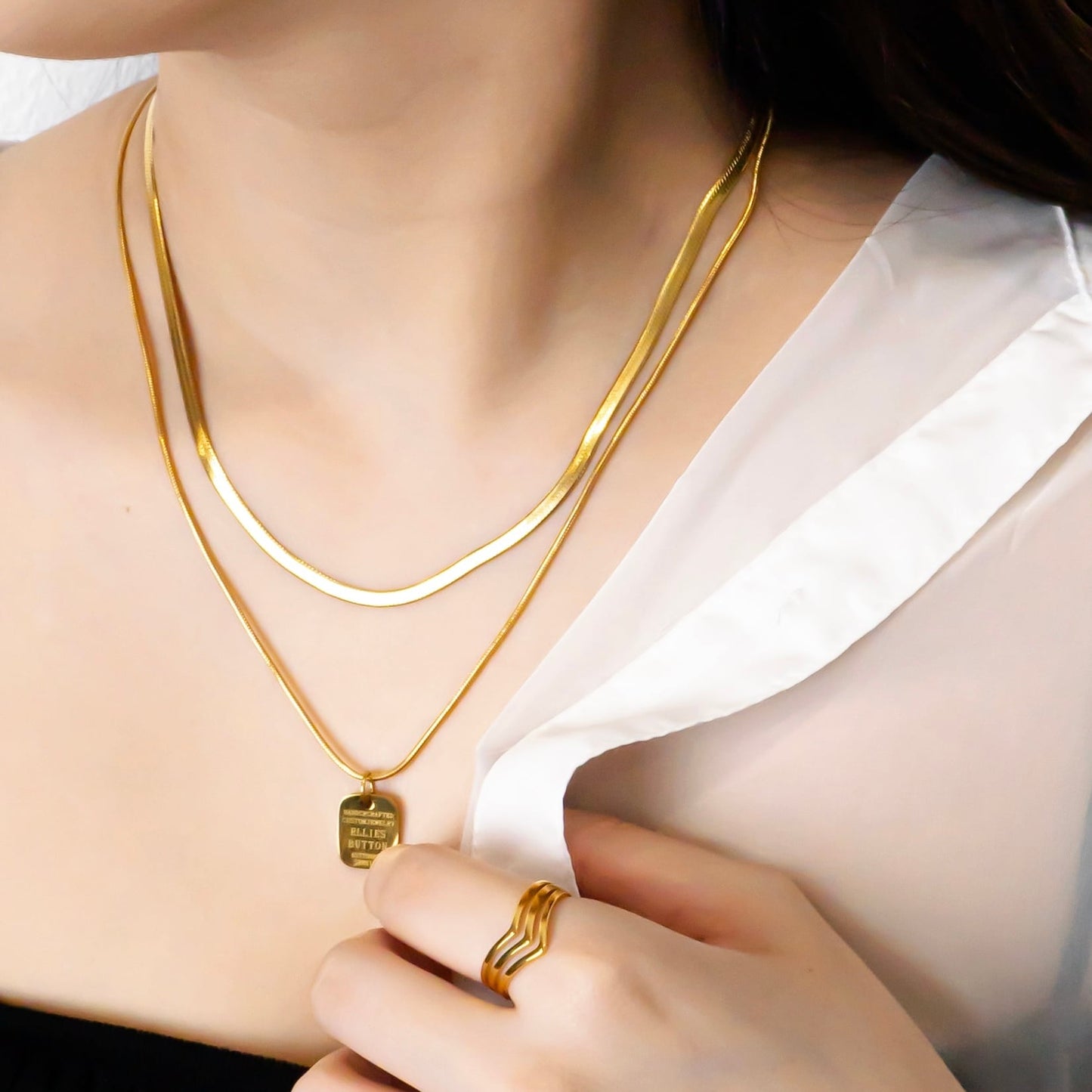 Flat snake chain necklace(cne0022g)