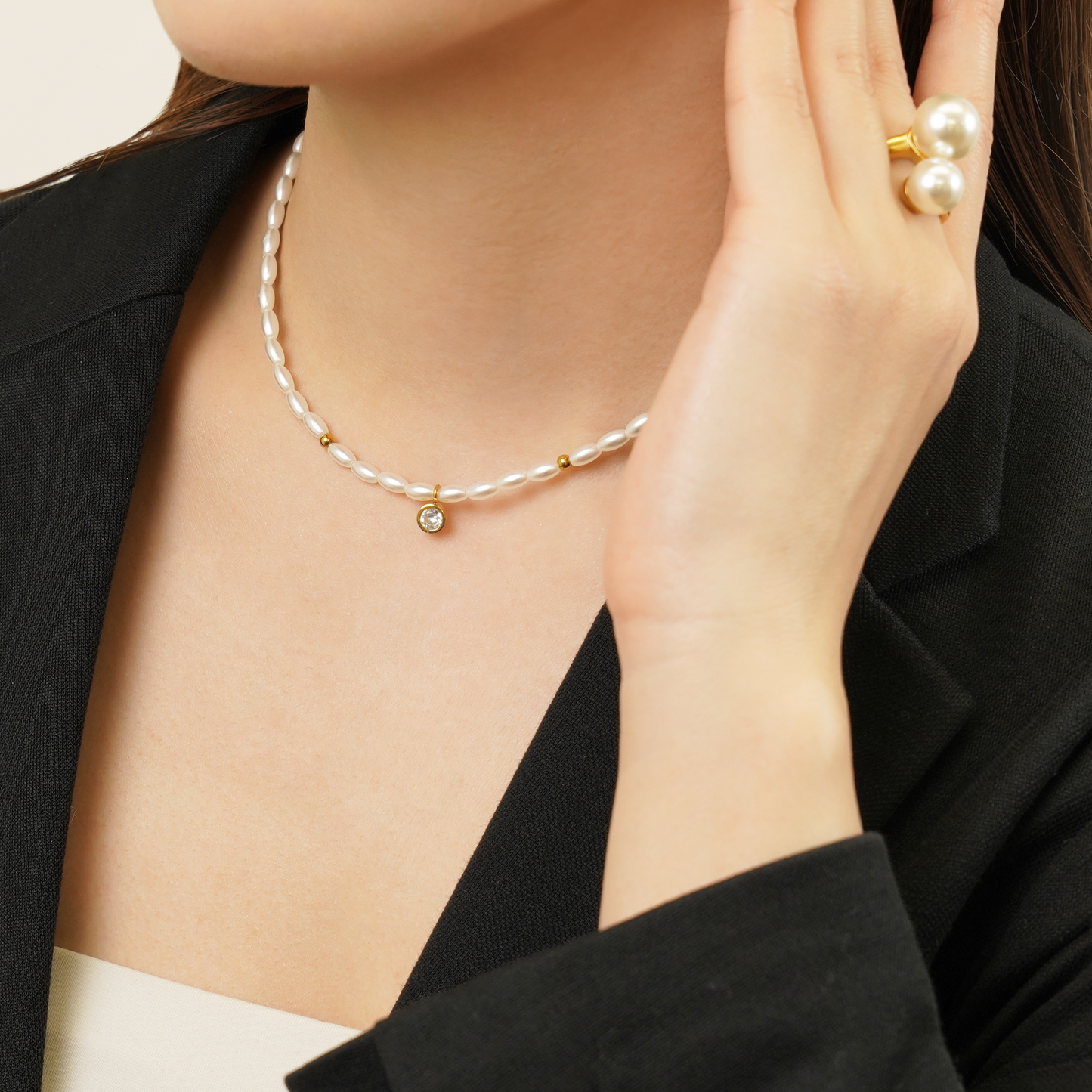 Cz pearl necklace(rne0060g)