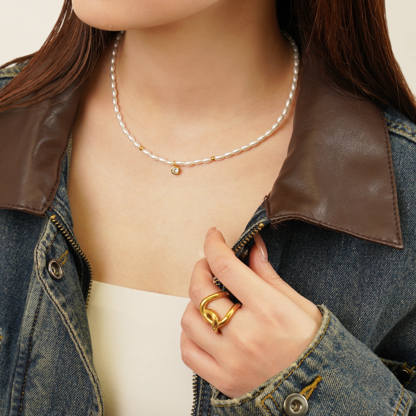 Cz pearl necklace(rne0060g)