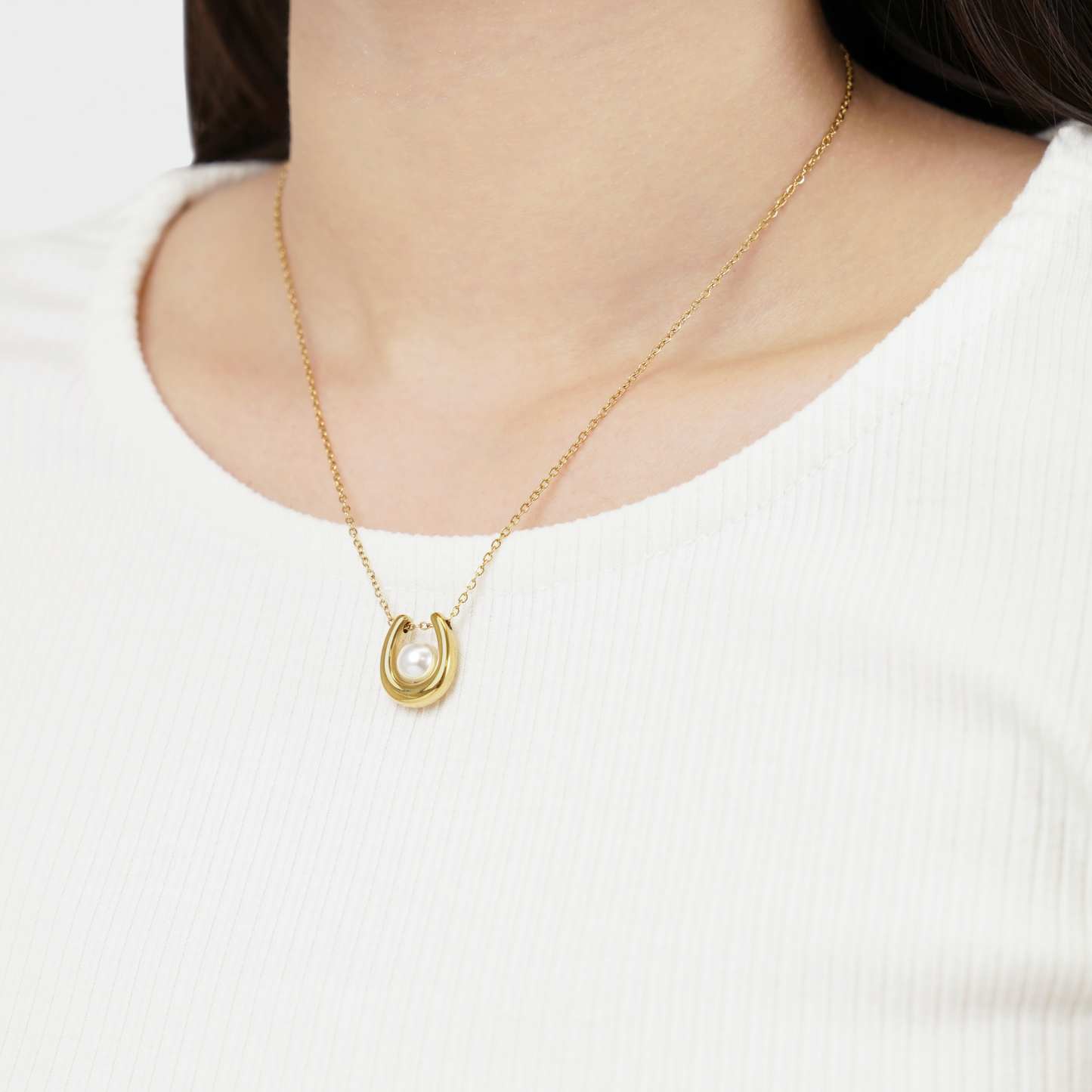 Pearl horseshoe necklace(rne0108g)