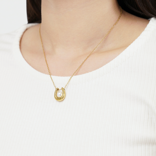 Pearl horseshoe necklace(rne0108g)