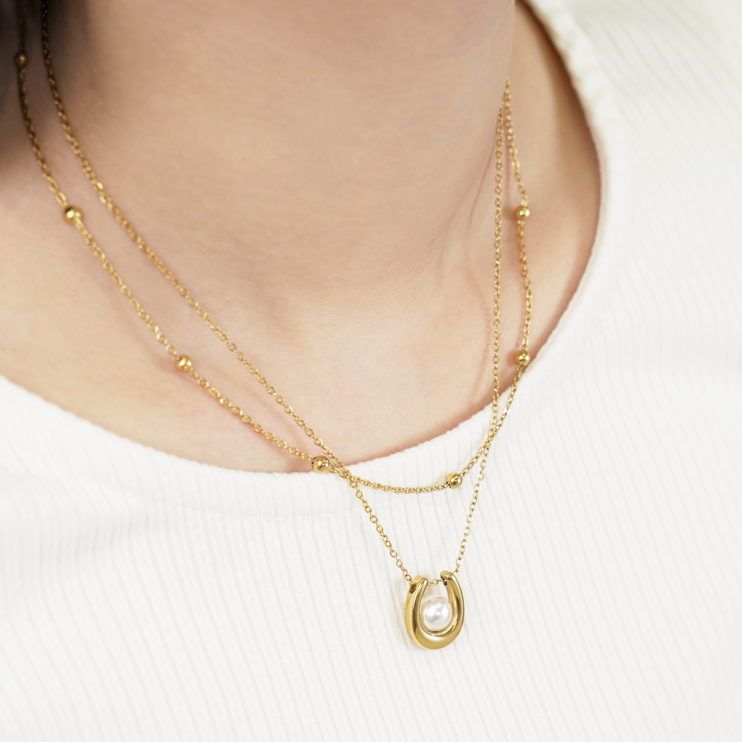 Pearl horseshoe necklace(rne0108g)
