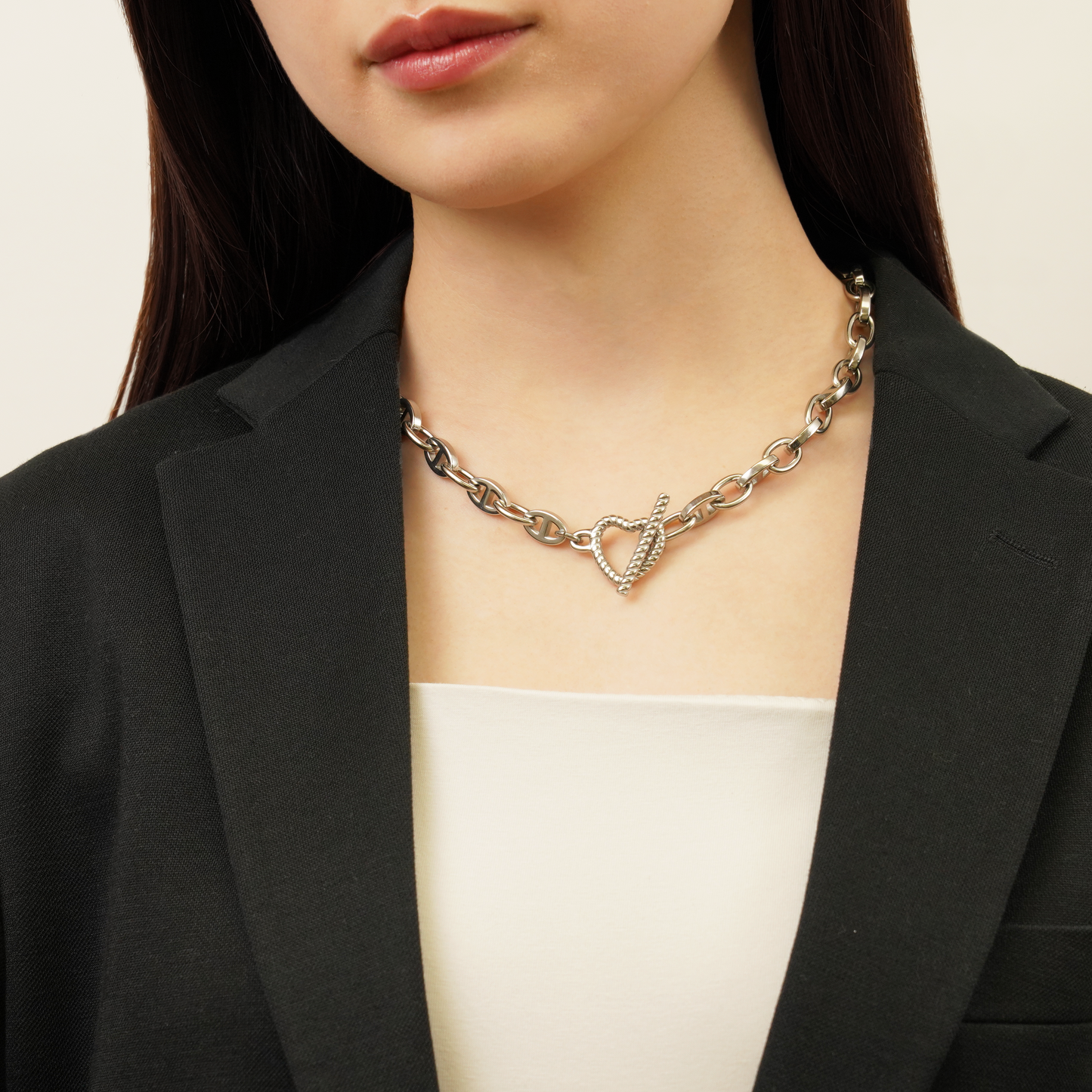 Heart anker chain necklace(rne0092s)