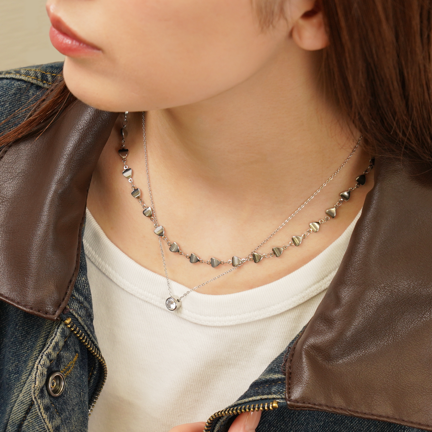 Heart chain necklace(rne0101s)