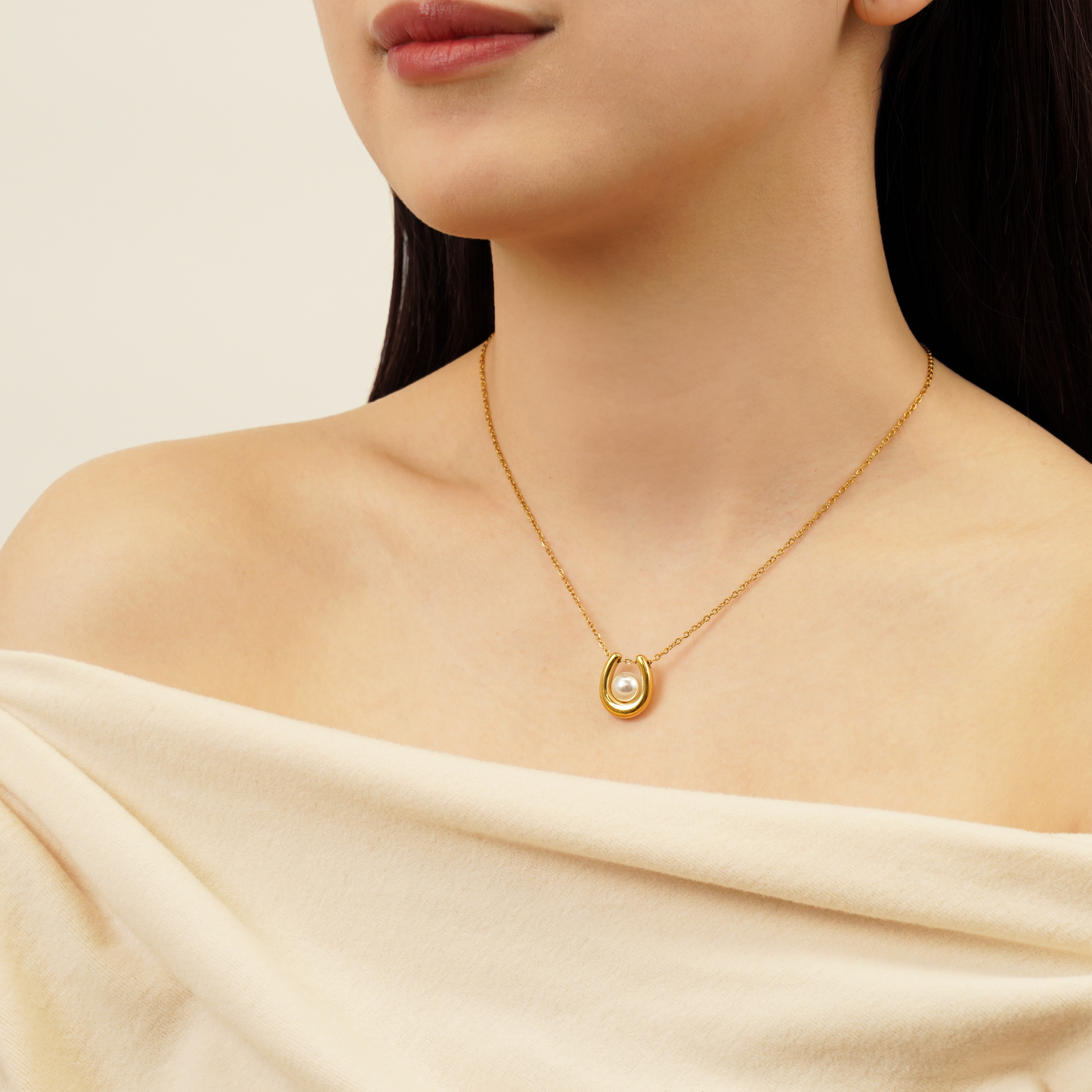 Pearl horseshoe necklace(rne0108g)