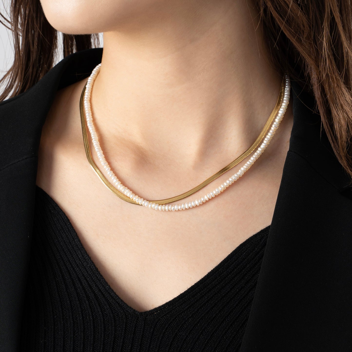 Flat snake chain necklace(cne0022g)