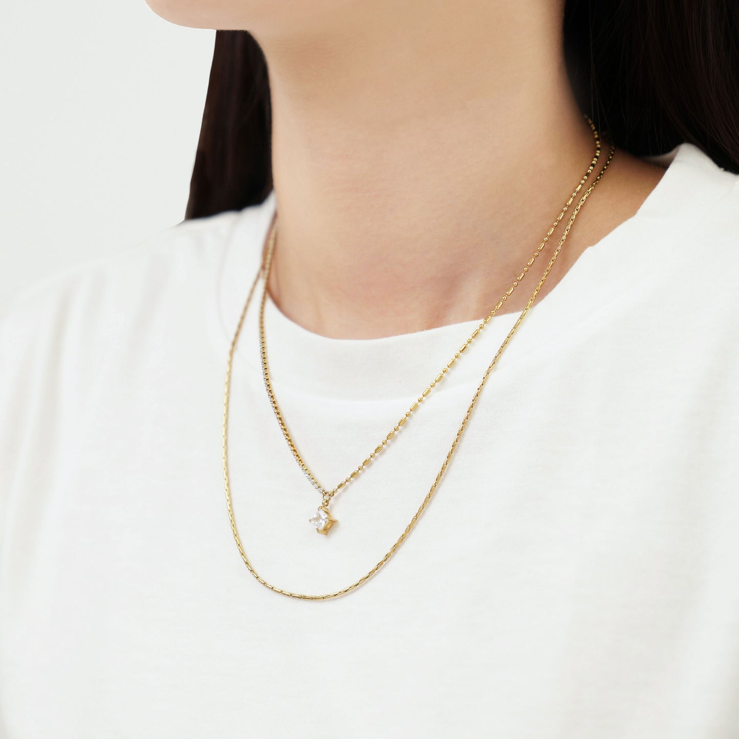 Two types chain zirconia necklace(rne0129g)
