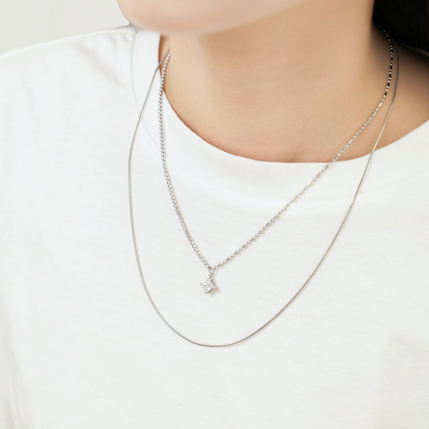 Two types chain zirconia necklace(rne0130s)