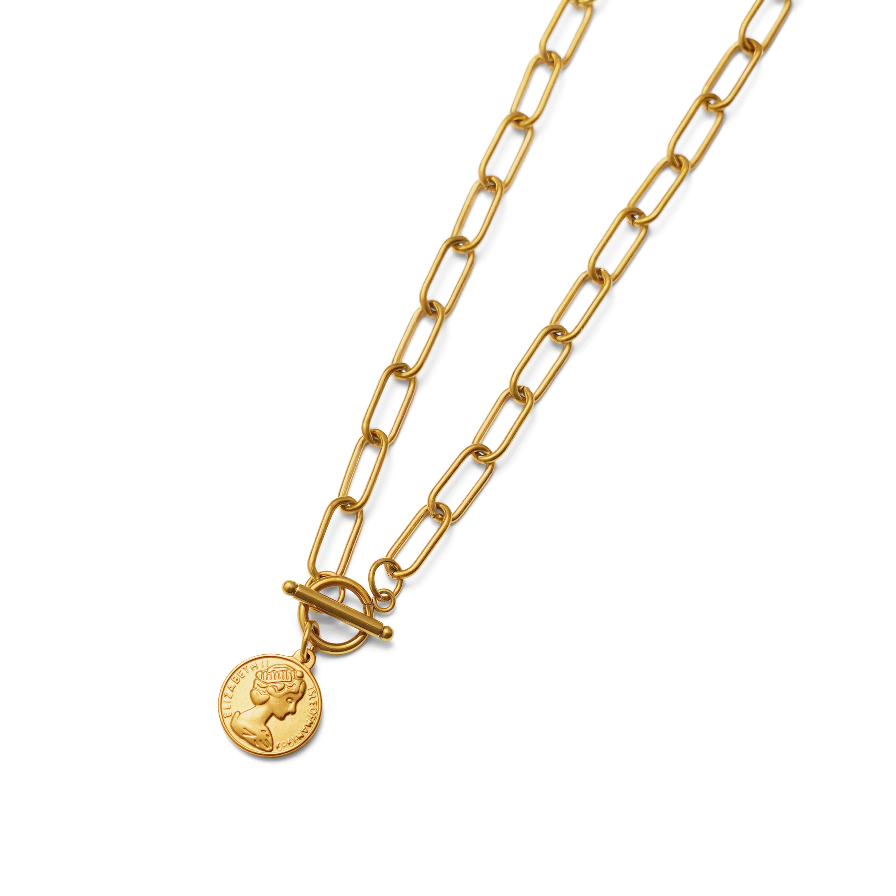 Clip chain coin necklace(cne0116g) – cross Jewellia