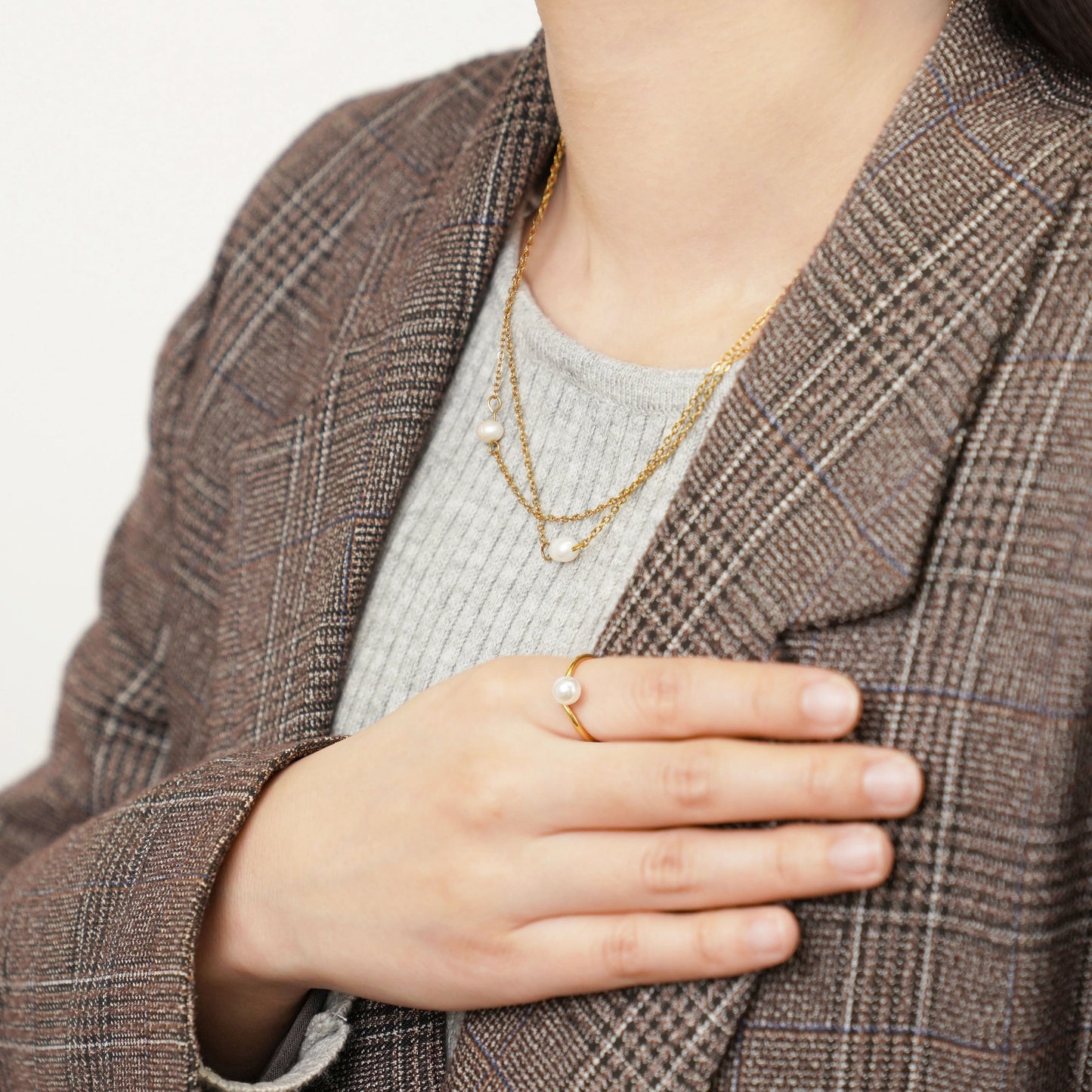 Double pearl necklace (rne0132s)