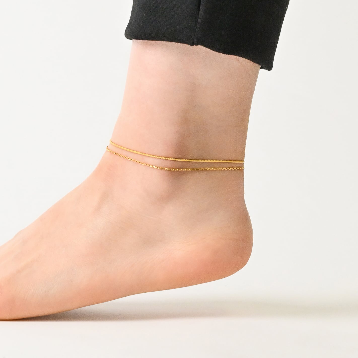 Thin snake chain double anklet(ran0006g)