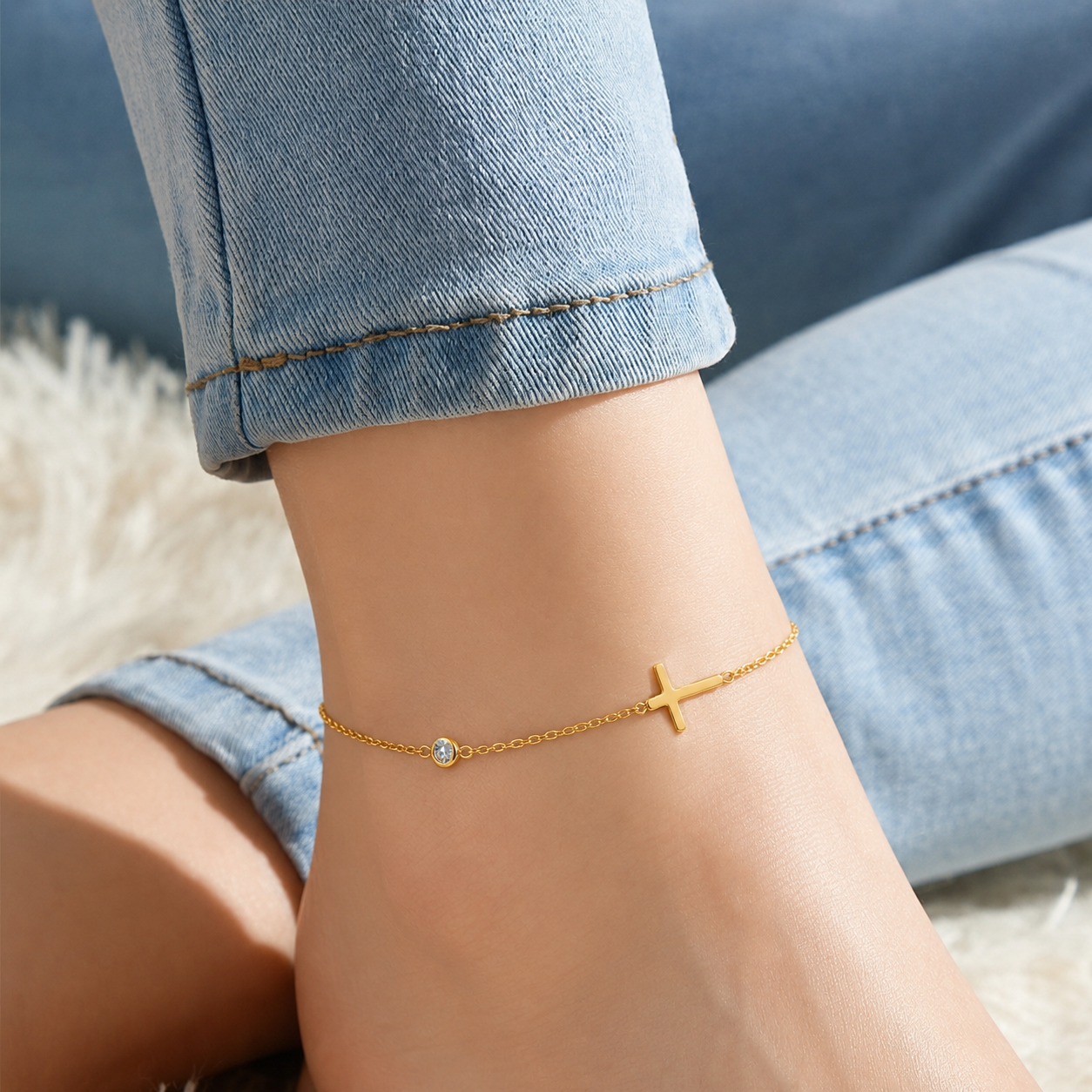 Cz cross anklet(ran0011g)