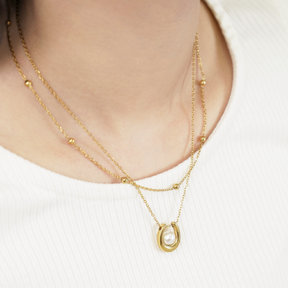 Pearl horseshoe necklace(rne0108g)