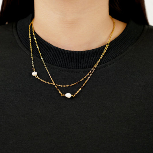 Double pearl necklace (rne0131g)