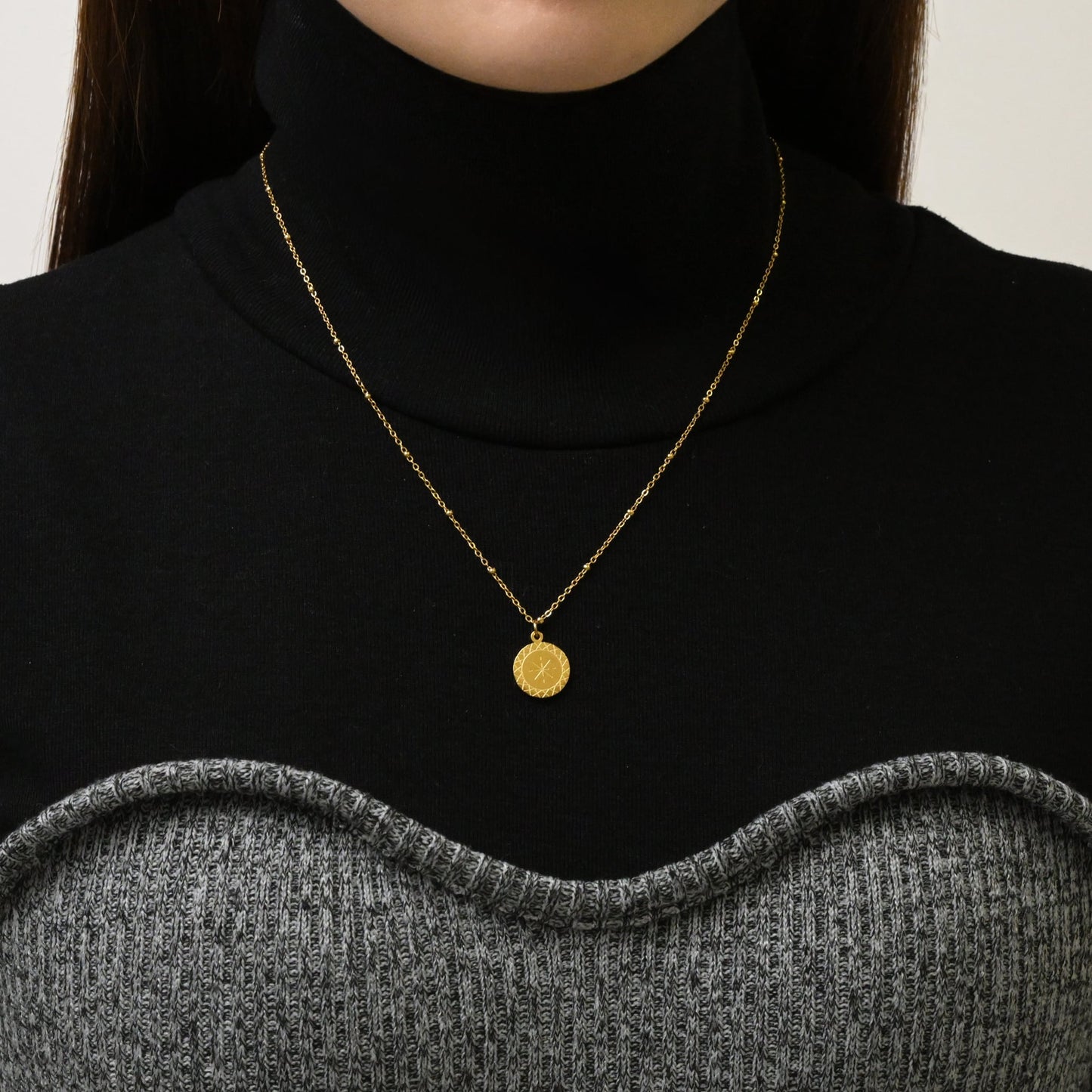 Compass coin necklace(rne0080g)