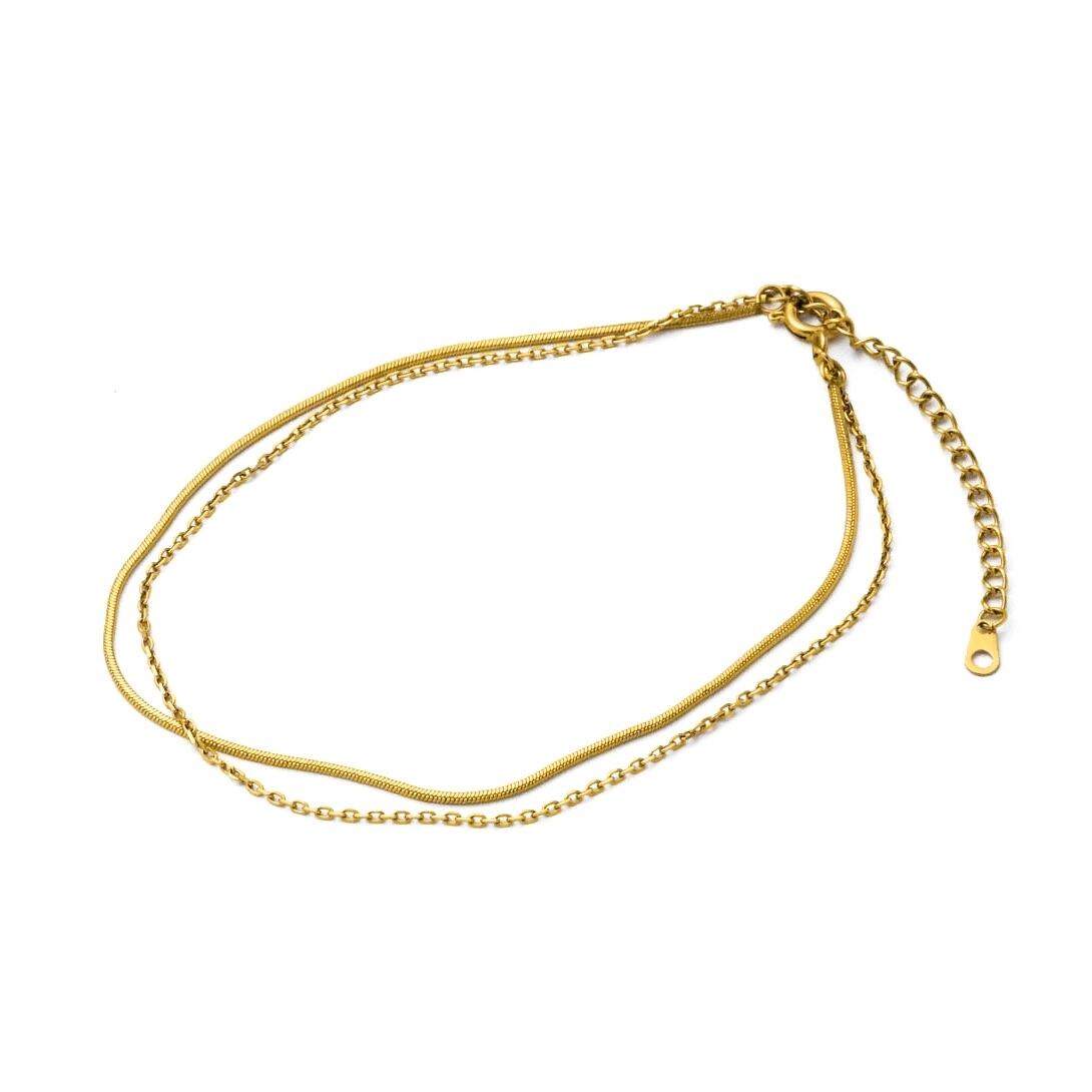 Thin snake chain double anklet(ran0006g)