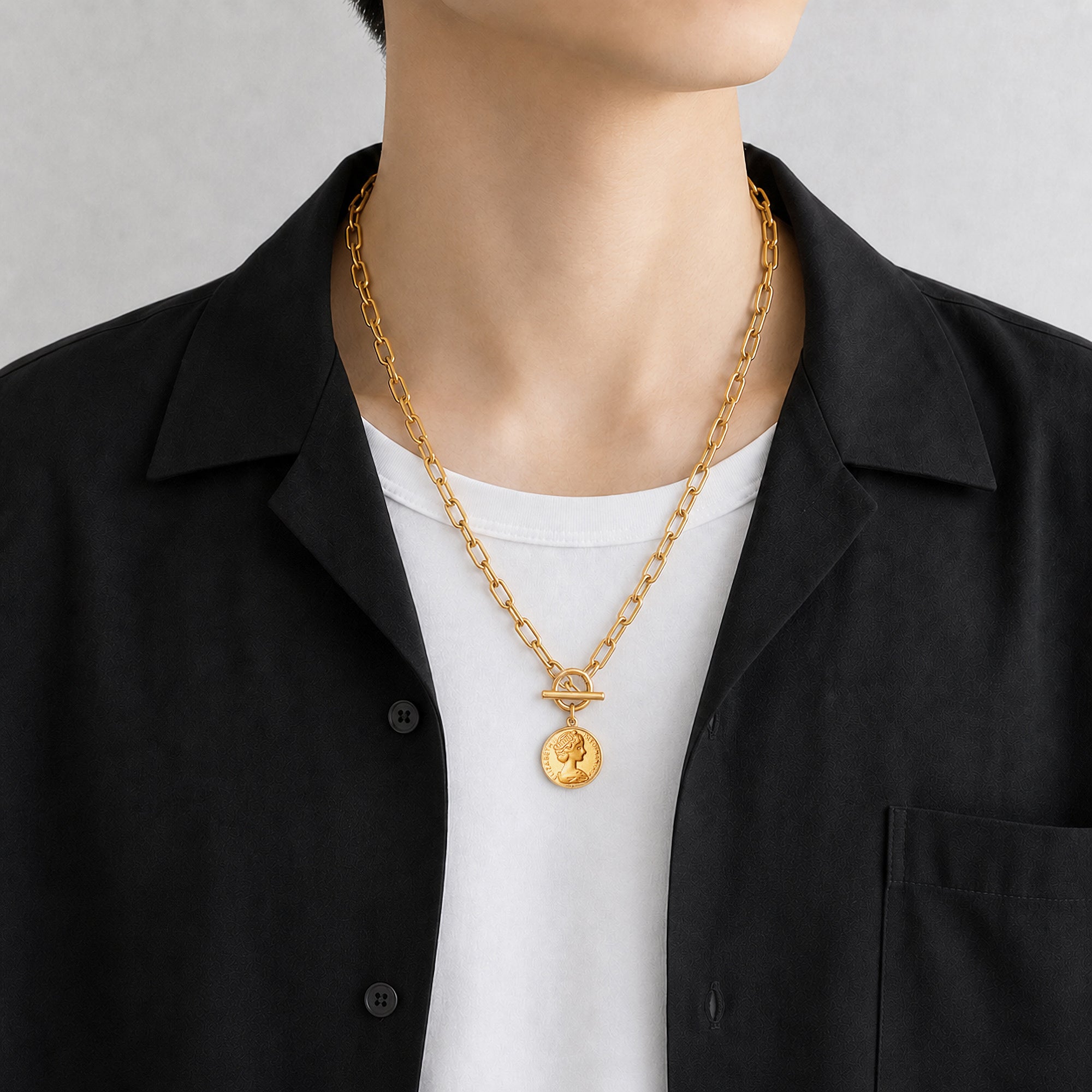 Clip chain coin necklace(cne0116g) – cross Jewellia