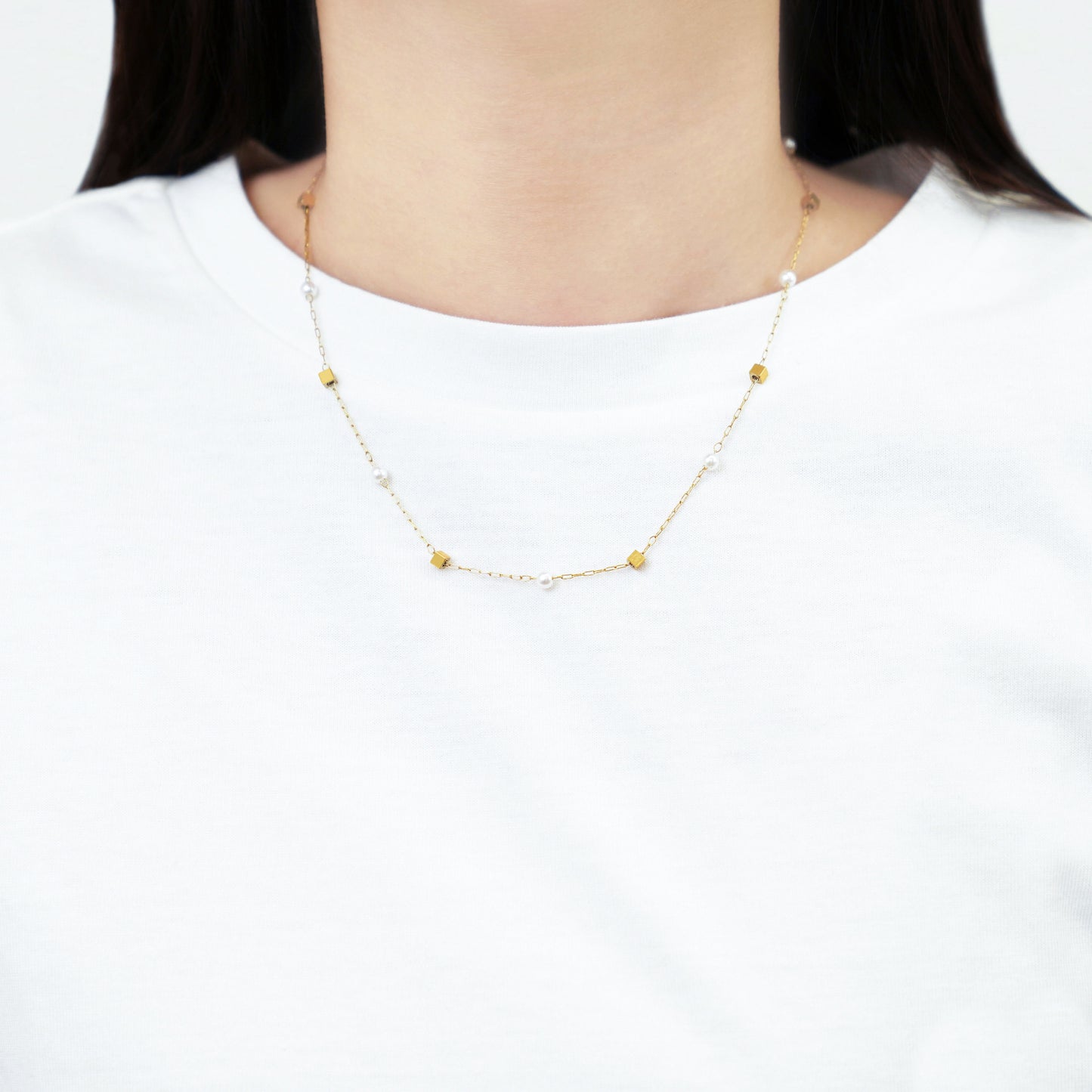 Square dot pearl necklace (rne0133g)