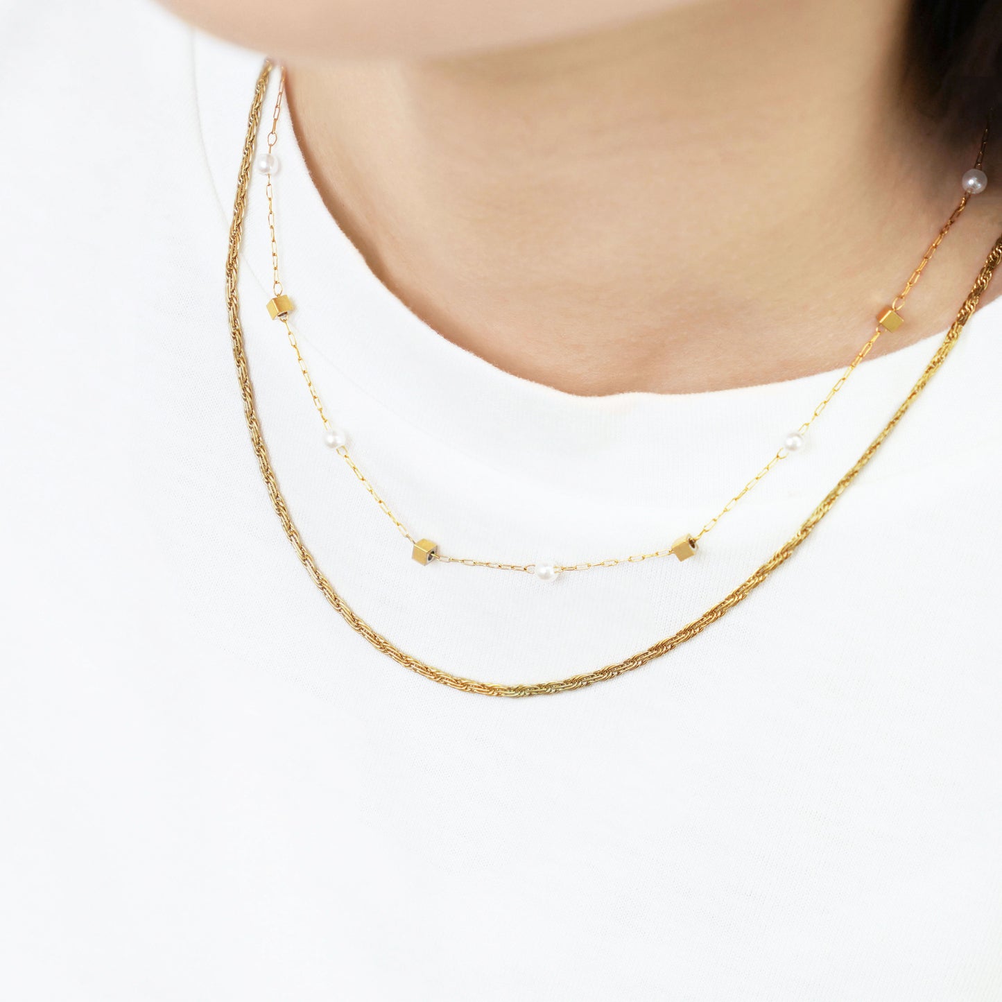 Square dot pearl necklace (rne0133g)